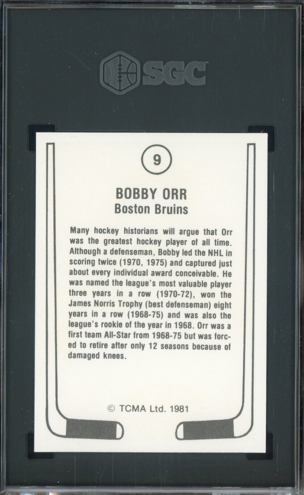 1981-82 TCMA Hockey #9 Bobby Orr Bruins HOF SGC 9.5 MINT+