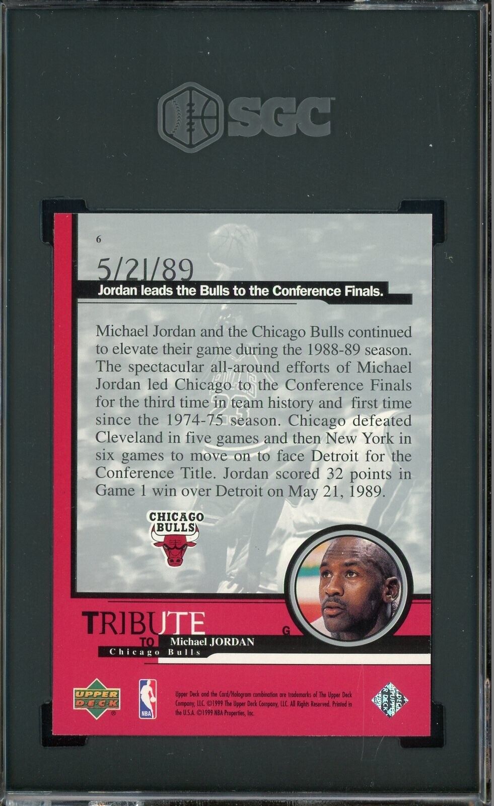 1999 UD Tribute To MJ #6 Michael Jordan Chicago Bulls HOF SGC 9.5 MINT+