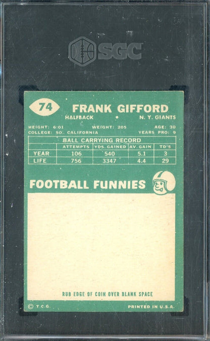 1960 Topps Football #74 Frank Gifford New York Giants HOF SGC 5.5 EX+