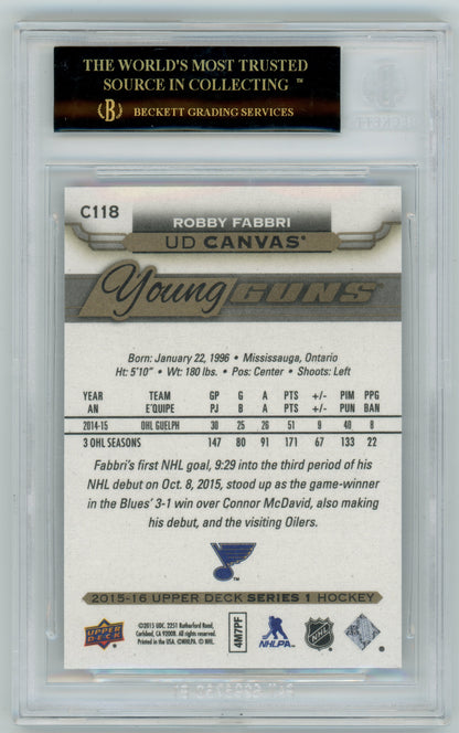 2015 Upper Deck-Robby Fabbri - YOUNG GUNS ROOKIE - PRISTINE BLACK LABEL - BGS 10