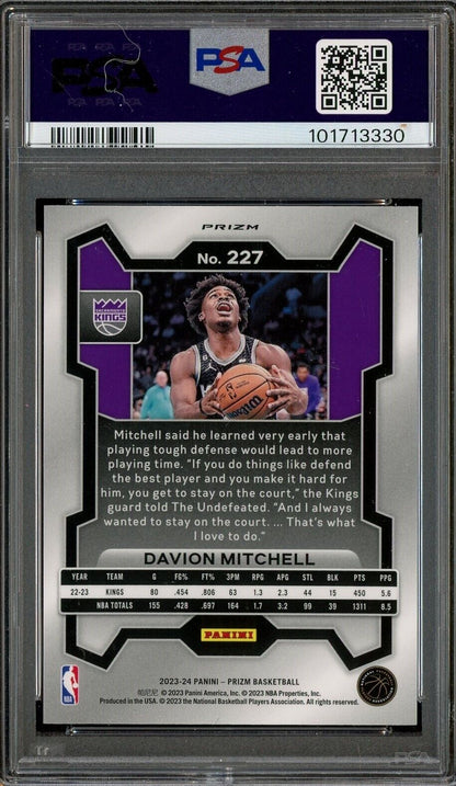 2023 Panini Orange Ice Prizm #227 Davion Mitchell Kings PSA 10 POP 1