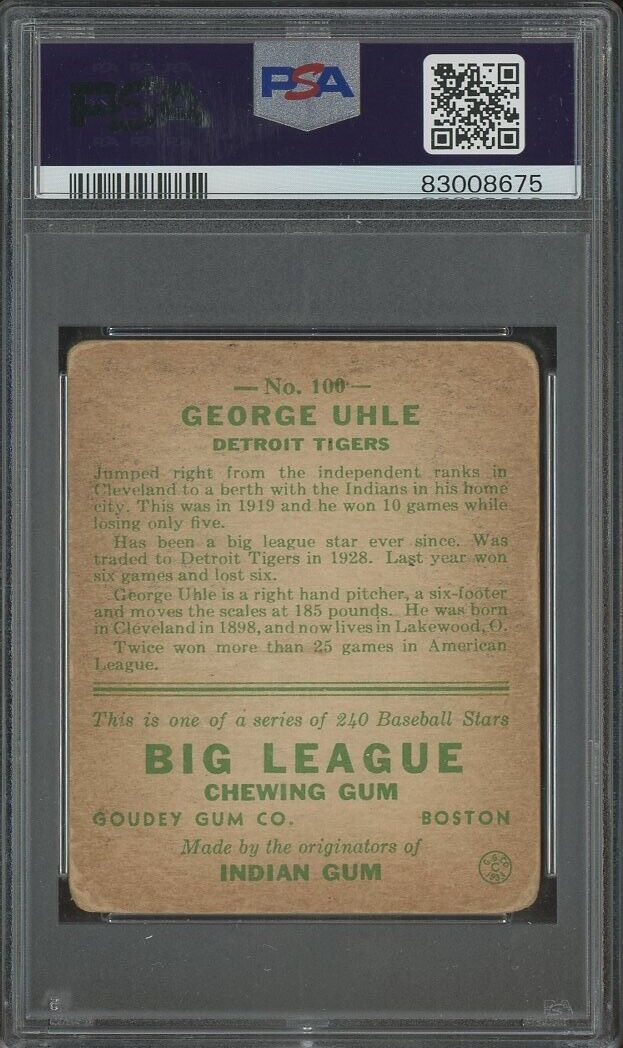 1933 Goudey #100 George Uhle Detroit Tigers PSA 1 PR