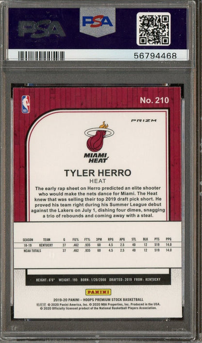 2019 Hoops Premium Stock Pulsar Prizm #210 Tyler Herro Heat RC Rookie PSA 9