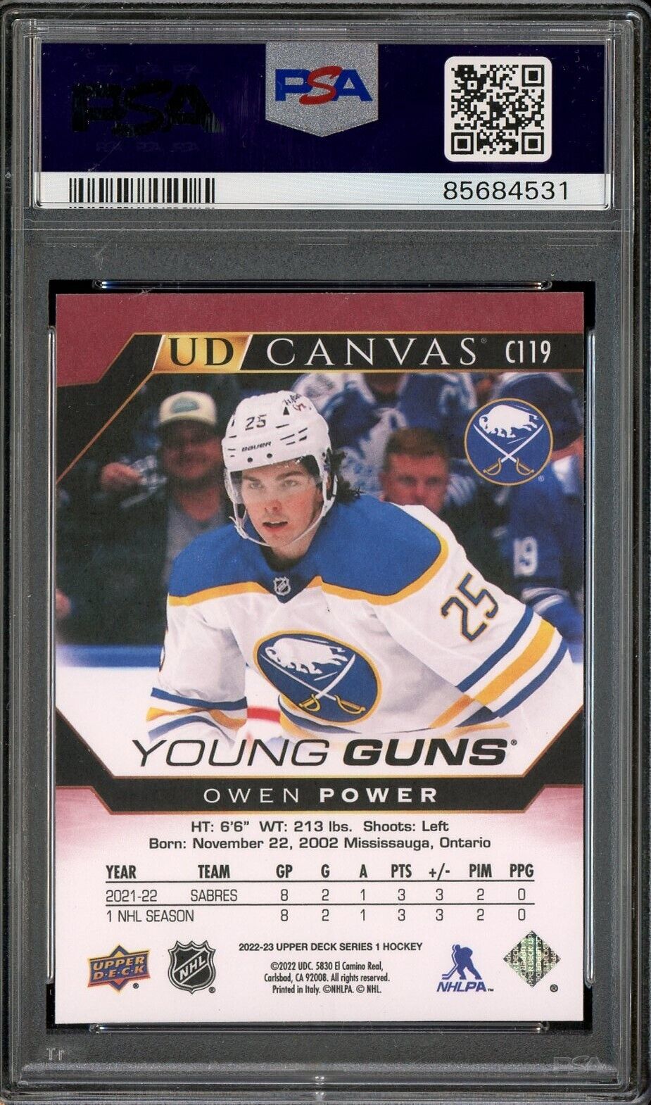 2022 Upper Deck UD Canvas Hockey Young Guns #C119 Owen Power RC ROOKIE PSA 10