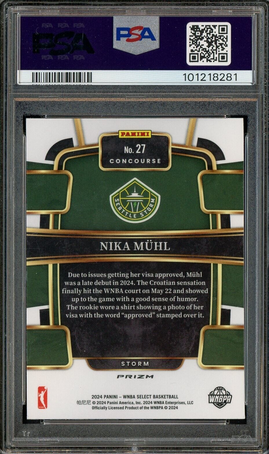 2024 Panini Select WNBA Silver Prizm #27 Nika Muhl RC Rookie PSA 9 ROOKIE