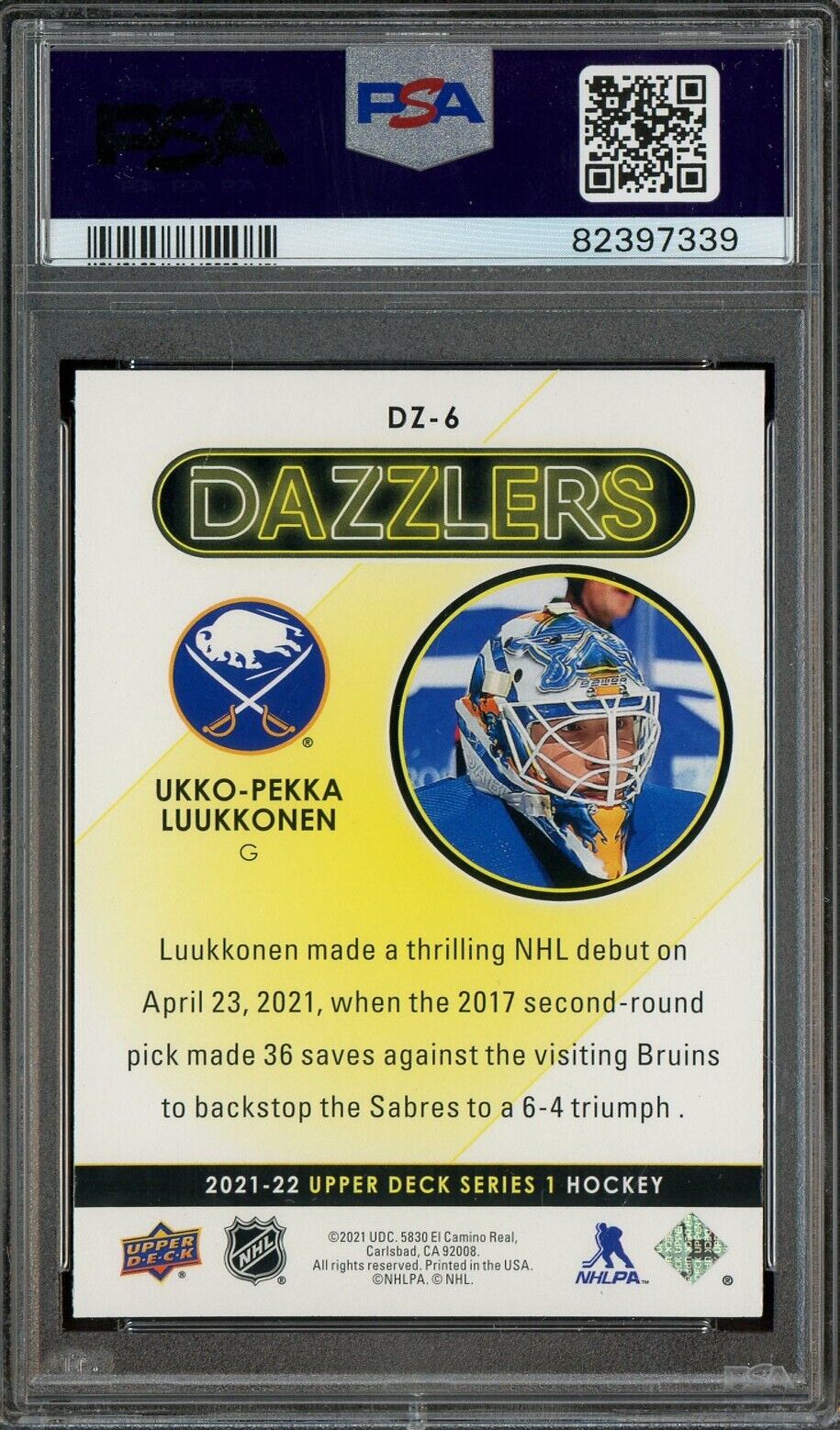 2021 Upper Deck Hockey Dazzlers Red #DZ6 Ukko-Pekka Luukkonen PSA 10 GEM MINT