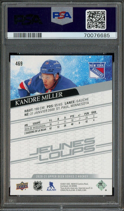 2020 Upper Deck Hockey Young Guns French #469 K'Andre Miller RC Rookie PSA 10
