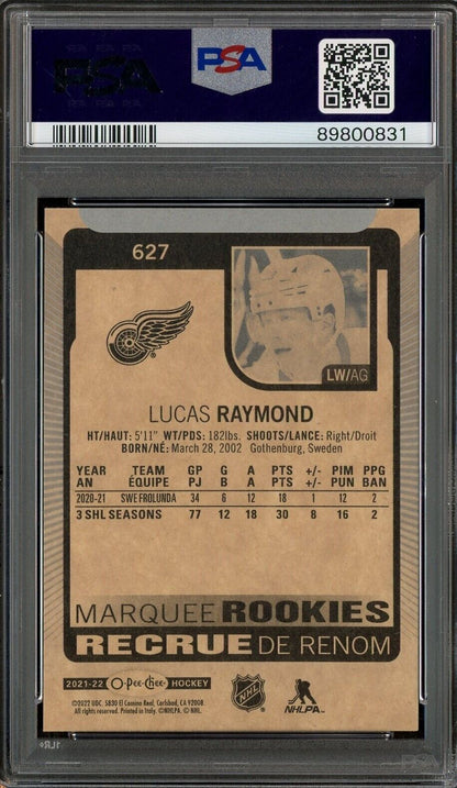 2021 O-PEE-CHEE OPC Update Hockey #627 Lucas Raymond RC ROOKIE PSA 10