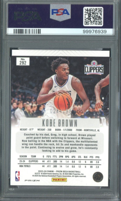 2023 Panini Red Prizm Deca #292 Kobe Brown Clippers RC Rookie 24/199 PSA 9 -/199