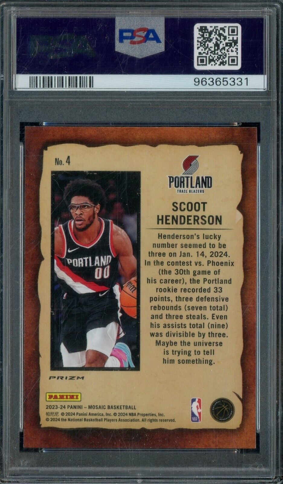 2023 Panini Mosaic Prizm Notoriety #4 Scoot Henderson RC - PSA 10 - ROOKIE