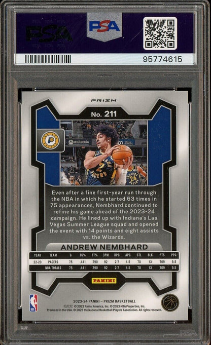 2023 Panini White Sparkle Prizm #211 Andrew Nembhard Pacers PSA 9 MINT