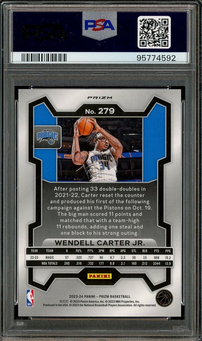 2023 Panini White Sparkle Prizm #279 Wendell Carter Jr. Orlando Magic PSA 9