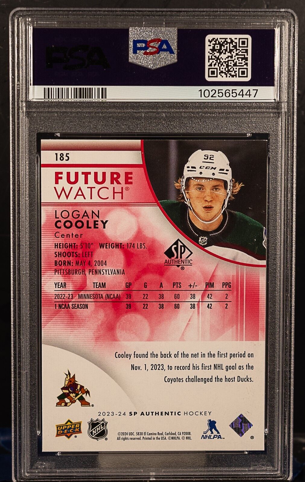 5447 Logan Cooley 2023-24 SP Authentic Red Limited Future Watch RC  PSA - ROOKIE