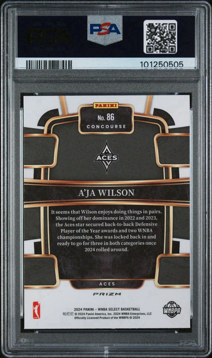 2024 Panini Select WNBA - A'ja Wilson #86 - Silver Prizm - PSA 9 - SILVER