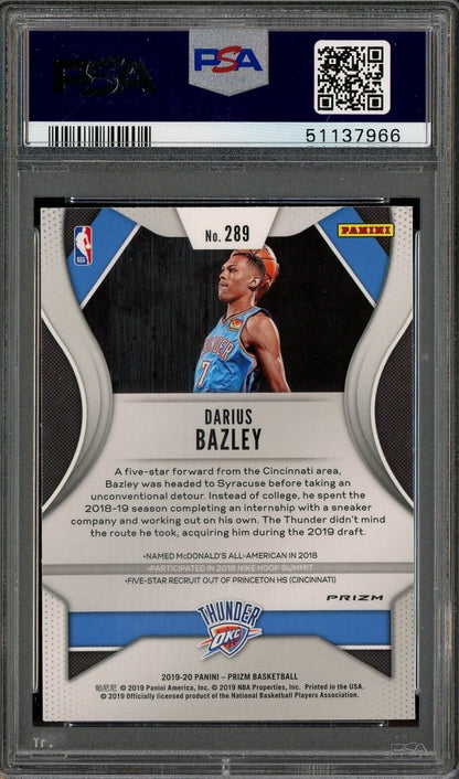 2019 Panini Choice Blue Yellow Green Prizm #289 Darius Bazley RC Rookie PSA 10