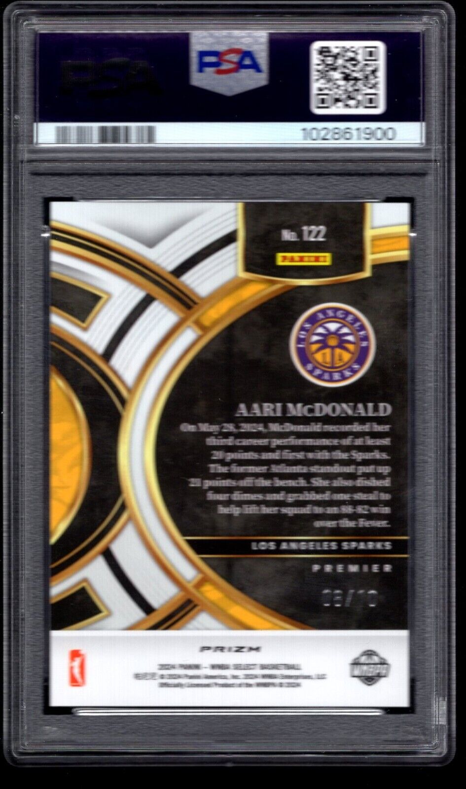 2024 Panini Select WNBA Aari Mcdonald #122 Gold Prizm - /10 PSA 10 - /10