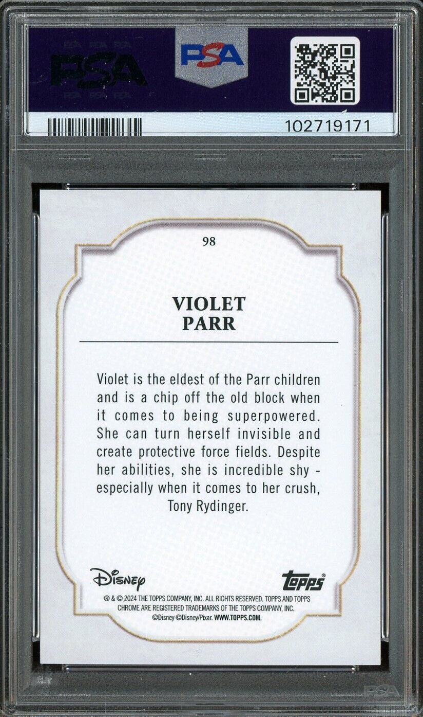 2024 Topps Chrome Disney Purple & Green Pulsar /150 #98 Violet Parr PSA 9 - /150