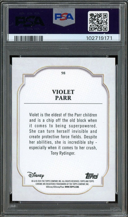 2024 Topps Chrome Disney Purple & Green Pulsar /150 #98 Violet Parr PSA 9 - /150