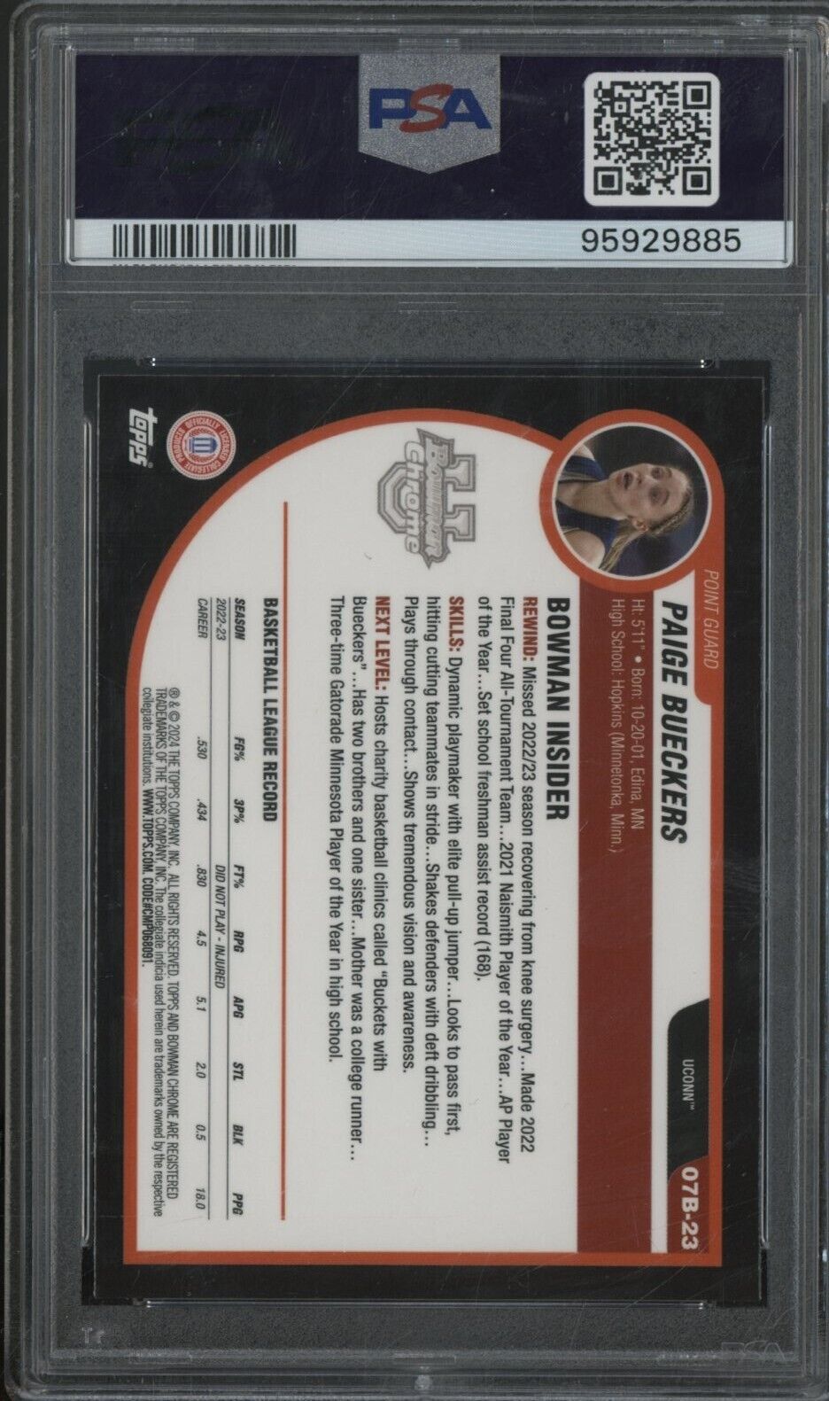 2023 Bowman University Chrome 2007-08 Bowman Paige Bueckers #07B23 PSA 9