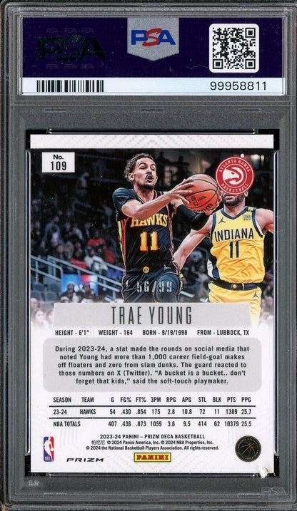 2023 Panini Deca Purple Prizm #109 Trae Young Hawks - /99 PSA 9 MINT - /99