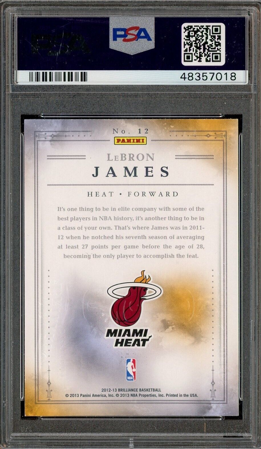2012 Panini Brilliance Magic Numbers #12 LeBron James Cavaliers PSA 8.5