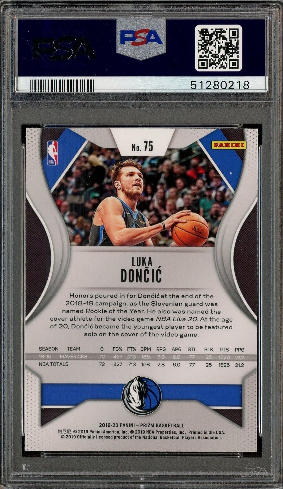 2019 Panini Prizm #75 Luka Doncic Dallas Mavericks PSA 9 MINT