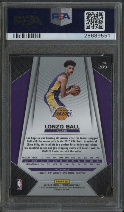 2017 Panini Prizm #289 Lonzo Ball Los Angeles Lakers RC ROOKIE - PSA 10 - ROOKIE