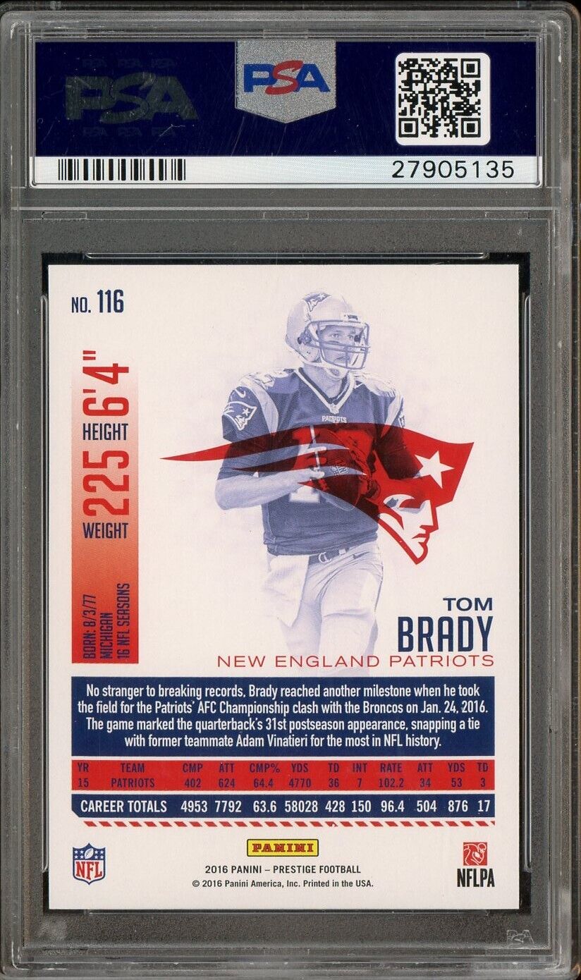 2016 Panini Prestige #116 Tom Brady New England Patriots PSA 10 GEM MINT