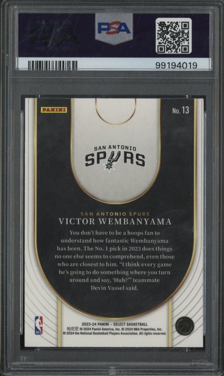 2023 Select Neon Icon #13 Victor Wembanyama Spurs RC Rookie PSA 9 MINT