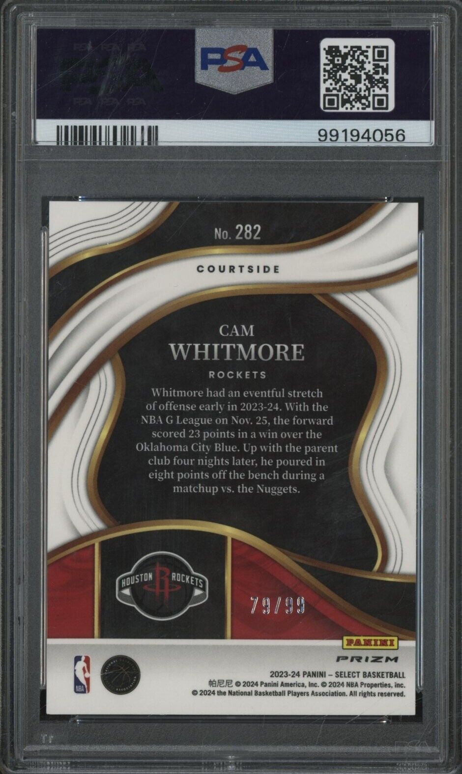 2023 Select Blue Flash /99 Cam Whitmore Rockets RC Rookie 79/99 PSA - ROOKIE /99