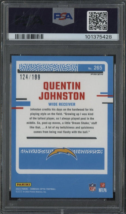 2023 Panini Donruss Optic Quentin Johnston #265 Blue /199 - PSA 9 - ROOKIE /199