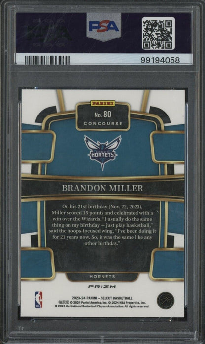 2023 Select Tectonic #80 Brandon Miller Hornets RC ROOKIE PSA 9 - ROOKIE