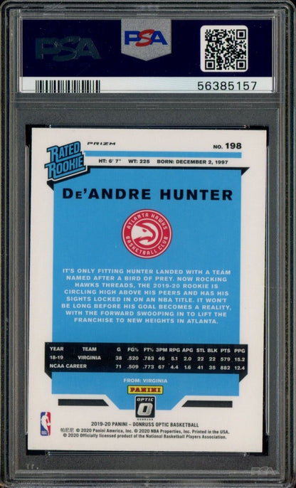 2019 Donruss Optic Hyper Pink #198 De'Andre Hunter Hawks RC Rated ROOKIE PSA