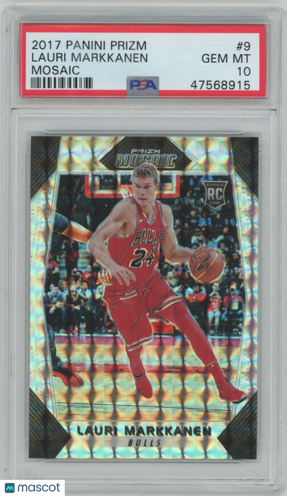 2017 Panini Prizm- Lauri Markkanen #9 - ROOKIE - Mosaic Prizm - ROOKIE -  PSA 10