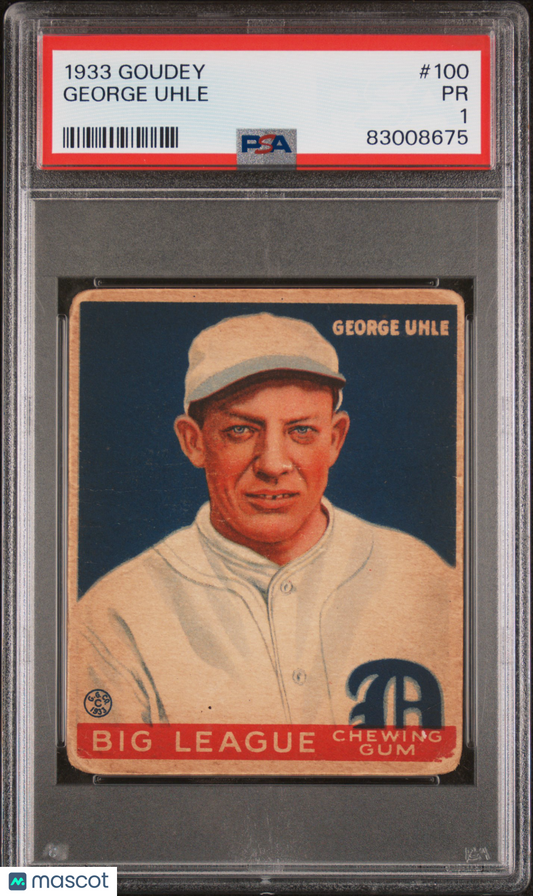 1933 Goudey #100 George Uhle Detroit Tigers PSA 1 PR
