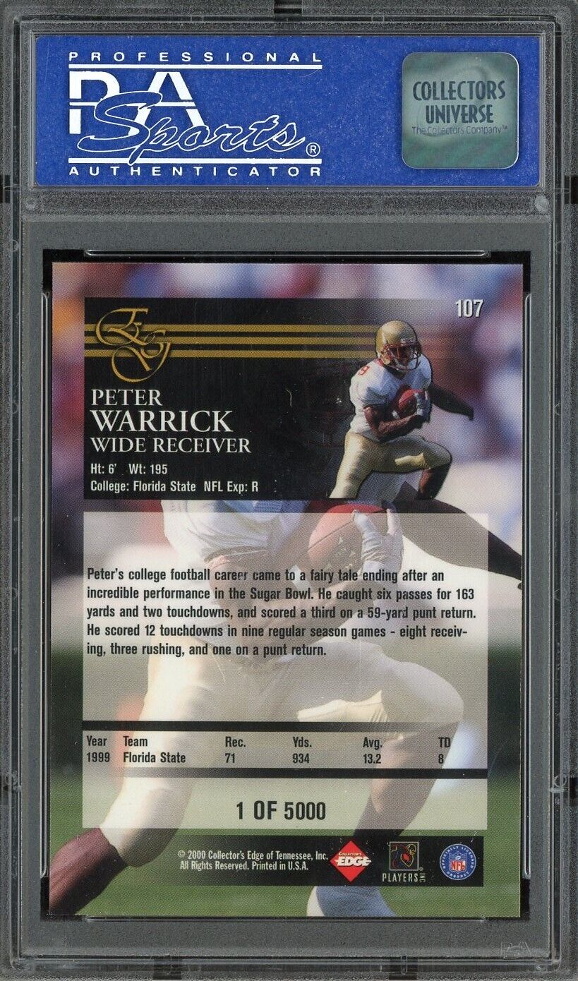 2000 Collector's Edge Graded Uncirculated - Peter Warrick ROOKIE - PSA 10 /5000