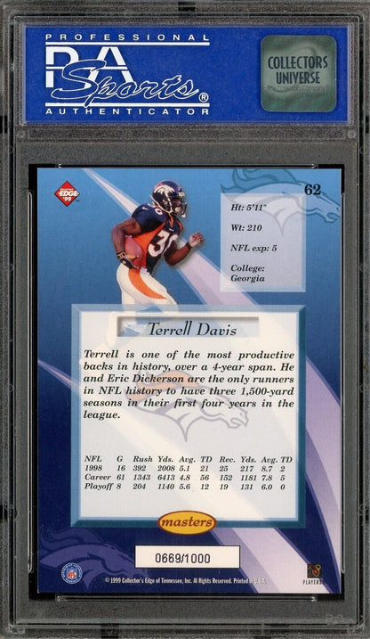 1999 Collector's Edge Masters Galvanized - Terrell Davis HOF /1000 PSA 9 - /1000