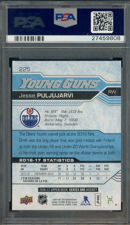 2016 Upper Deck Hockey Young Guns - #225 Jesse Puljujarvi RC ROOKIE - PSA 9