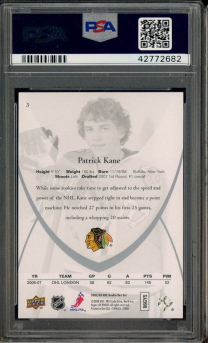 2007 Upper Deck Rookies Class #3 Patrick Kane Blackhawks RC ROOKIE - PSA 8.5