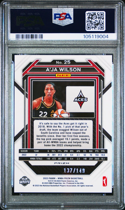 2023 Panini Prizm WNBA - A'ja Wilson #25 - Purple /149 - PSA 9 - PURPLE /149