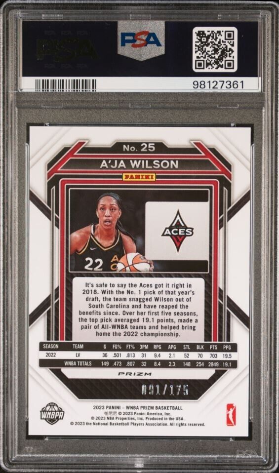 2023 Panini Prizm WNBA - A'ja Wilson #25 - Blue Prizm /175 - PSA 10