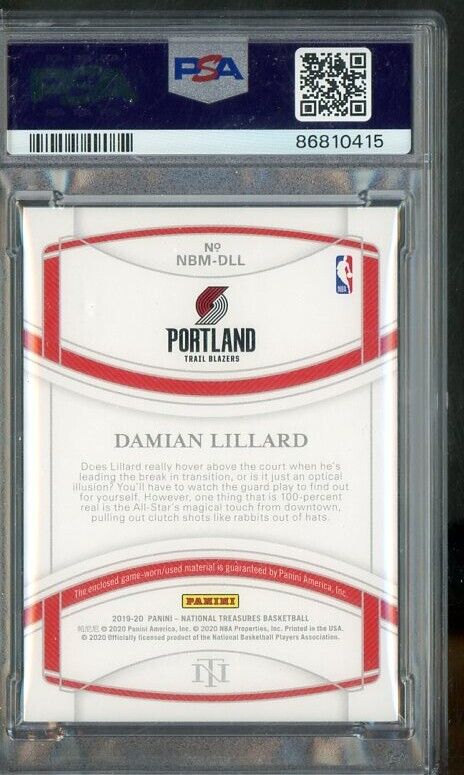 2019 Panini Natl Treasures Damian Lillard All-NBA Materials - 62/99 PSA - /99
