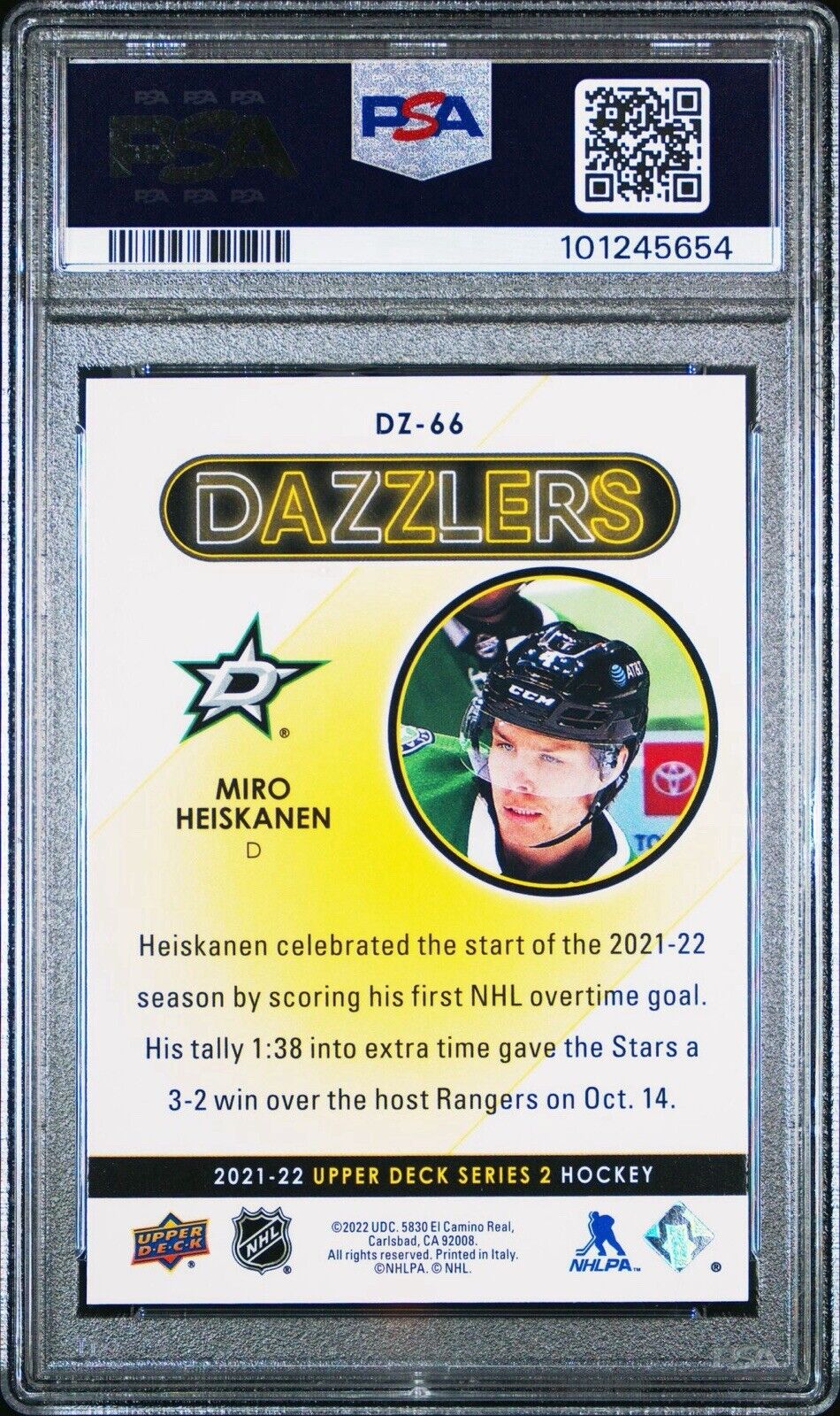 2021-22 Upper Deck - Miro Heiskanen #DZ-66 - Dazzlers - Blue - PSA 10