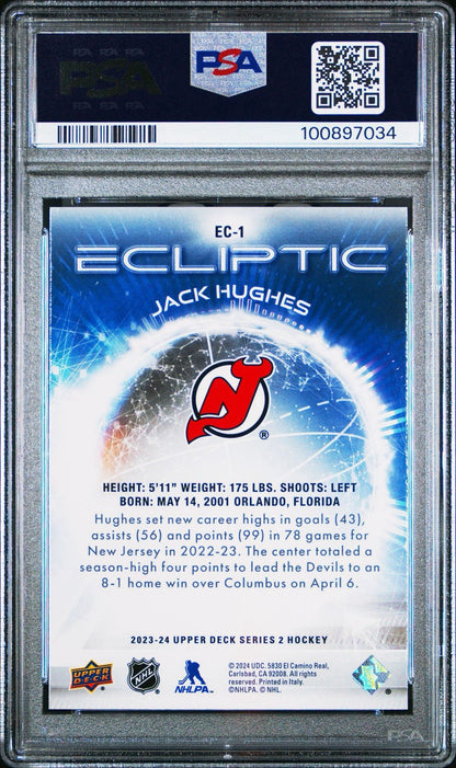 2023 Upper Deck - Jack Hughes #EC1 - Ecliptic Insert - PSA 10
