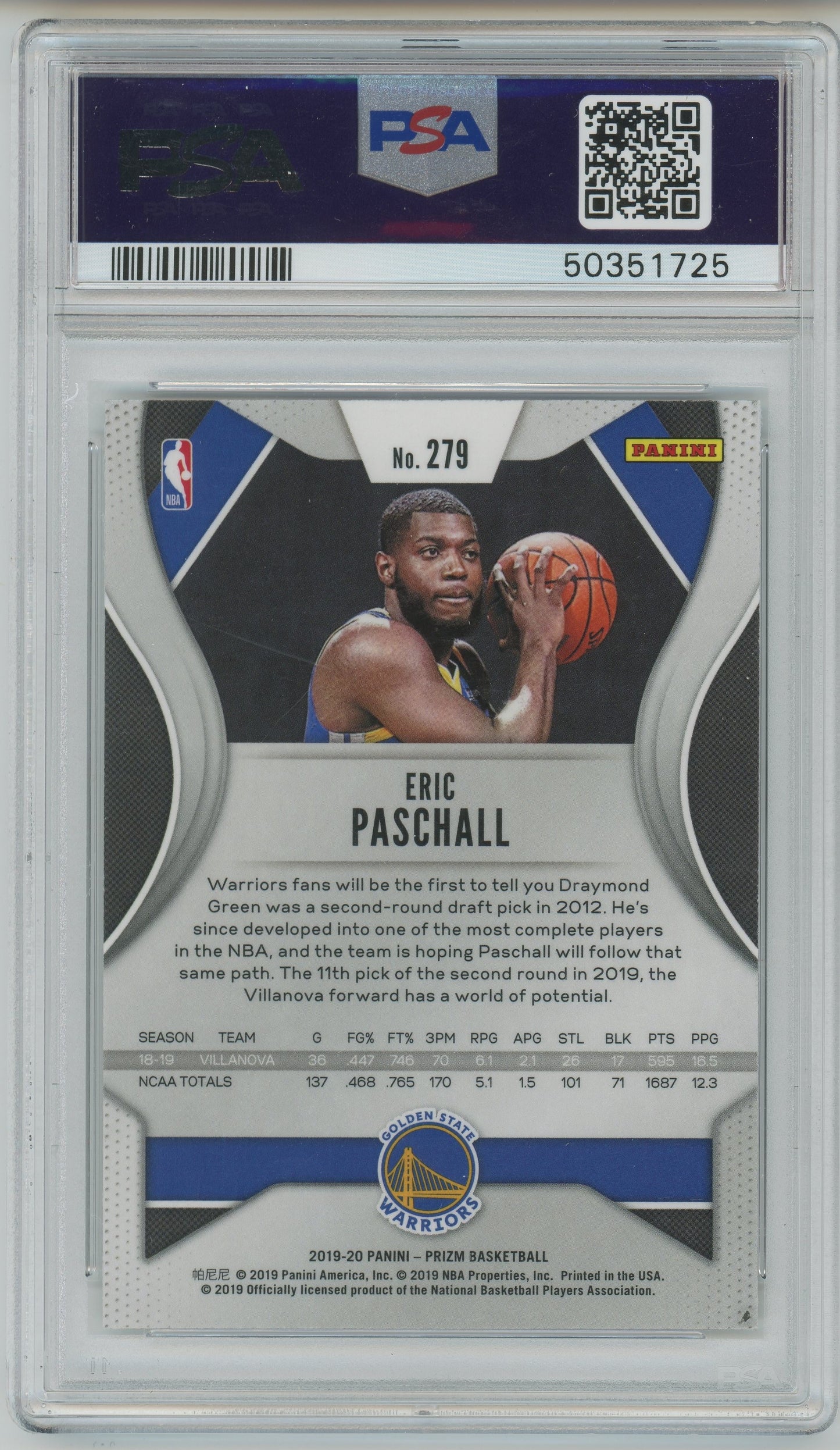 2019 Panini Prizm Eric Paschall ROOKIE #279 PSA 10