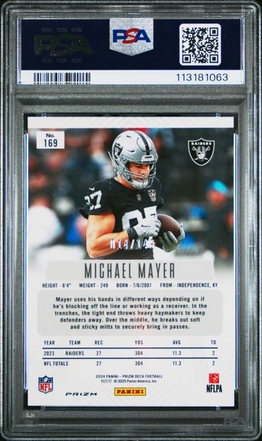2024 Panini Prizm DECA - Michael Mayer #169 - BLUE /149 - PSA - BLUE /149