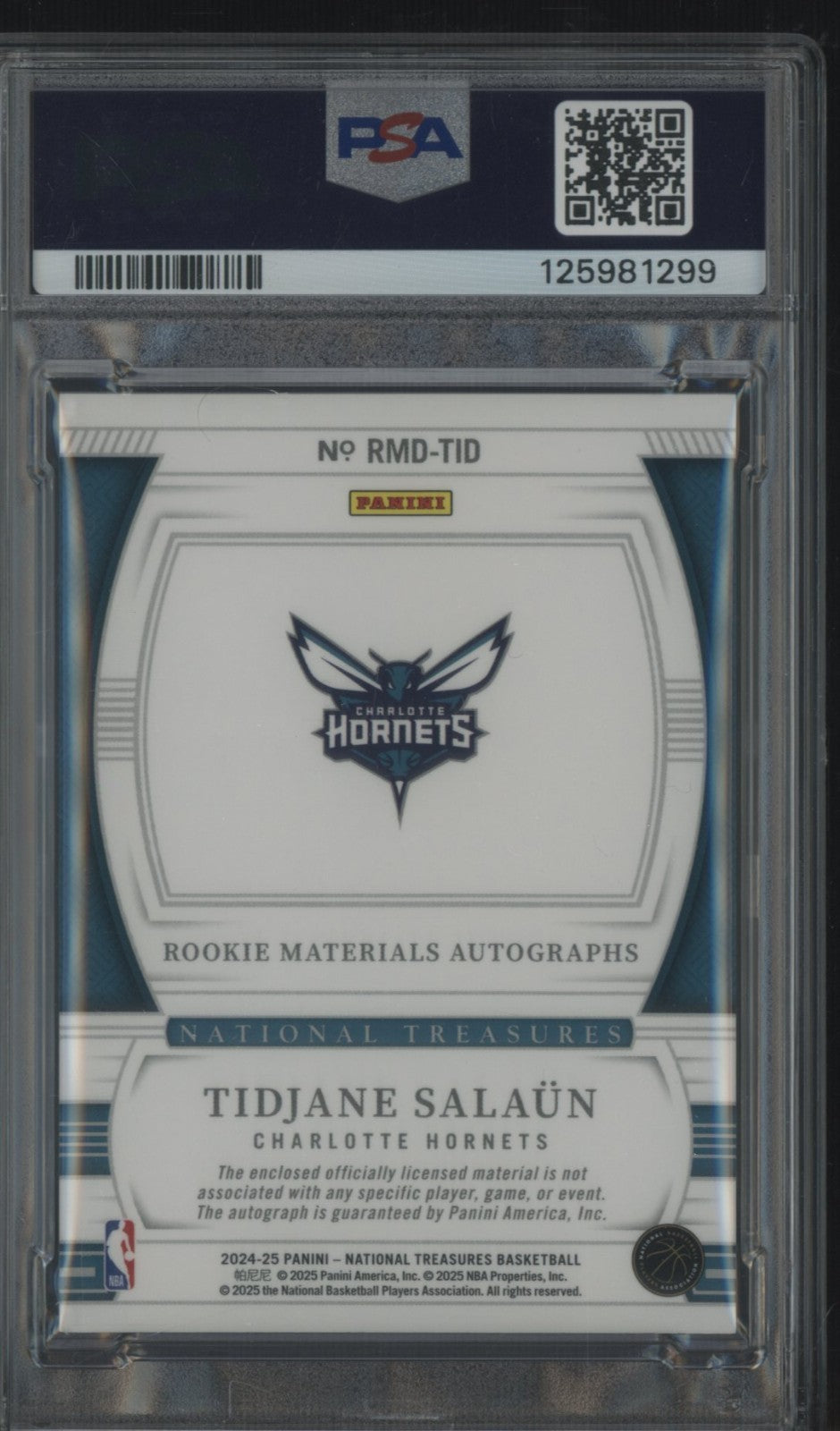 2024 National Treasures - Tidjane Salaun  -ROOKIE PATCH AUTO /99 - PSA - RPA /99