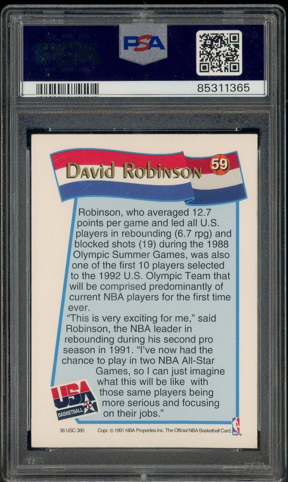 1991 Hoops McDonald's - David Robinson - 1992 USA BASKETBALL - PSA - DREAM TEAM