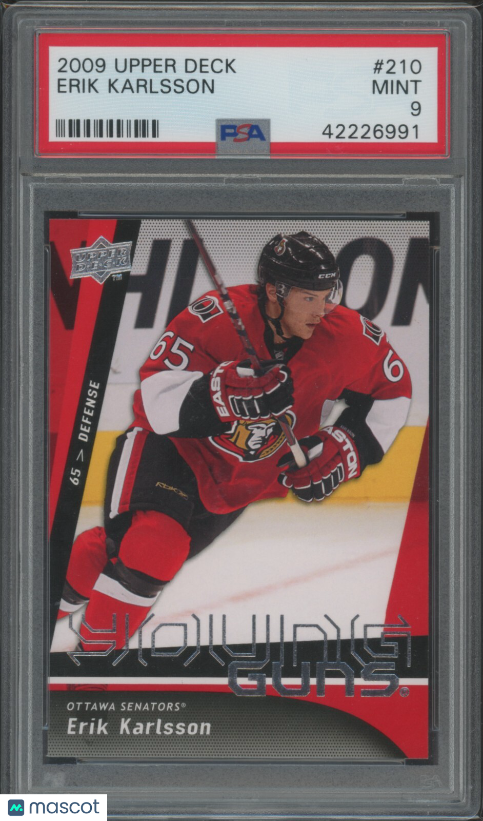 2009-10 Upper Deck- Erik Karlsson #210 - Young Guns - Rookie - YG ROOKIE - PSA 9