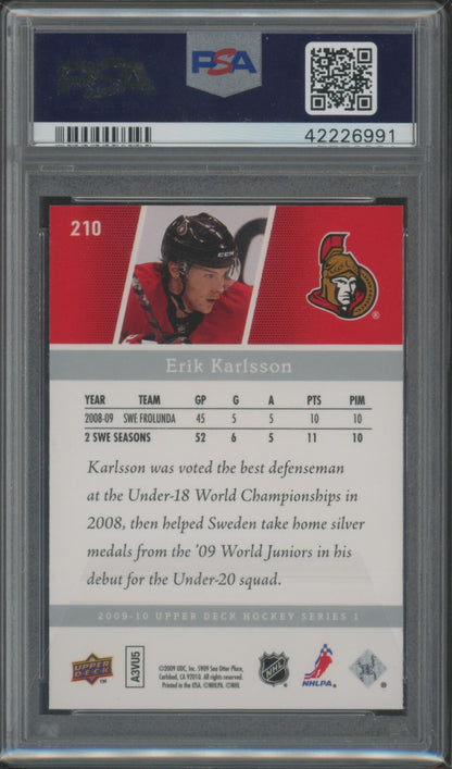 2009-10 Upper Deck- Erik Karlsson #210 - Young Guns - Rookie - YG ROOKIE - PSA 9